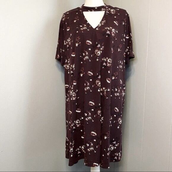Hippie Laundry Short Sleeve Burgundy Red Floral Dress Choker Neck - Picture 1 of 6